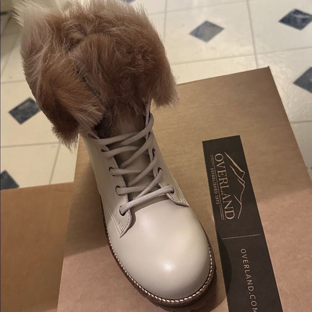 Women's White faux Fur-Trimmed Boots by Overland - Picture 5 of 5